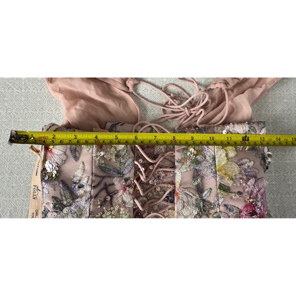 Oh Polly Blush Pink Floral Embroidered Sequin Corset Tiered Mini Dress US 2NWT - Picture 11 of 11
